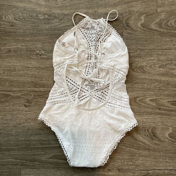 Becca by Rebecca Virtue‎ White High Neck One Piece Swimsuit Women Size Small EUC - Picture 3 of 6